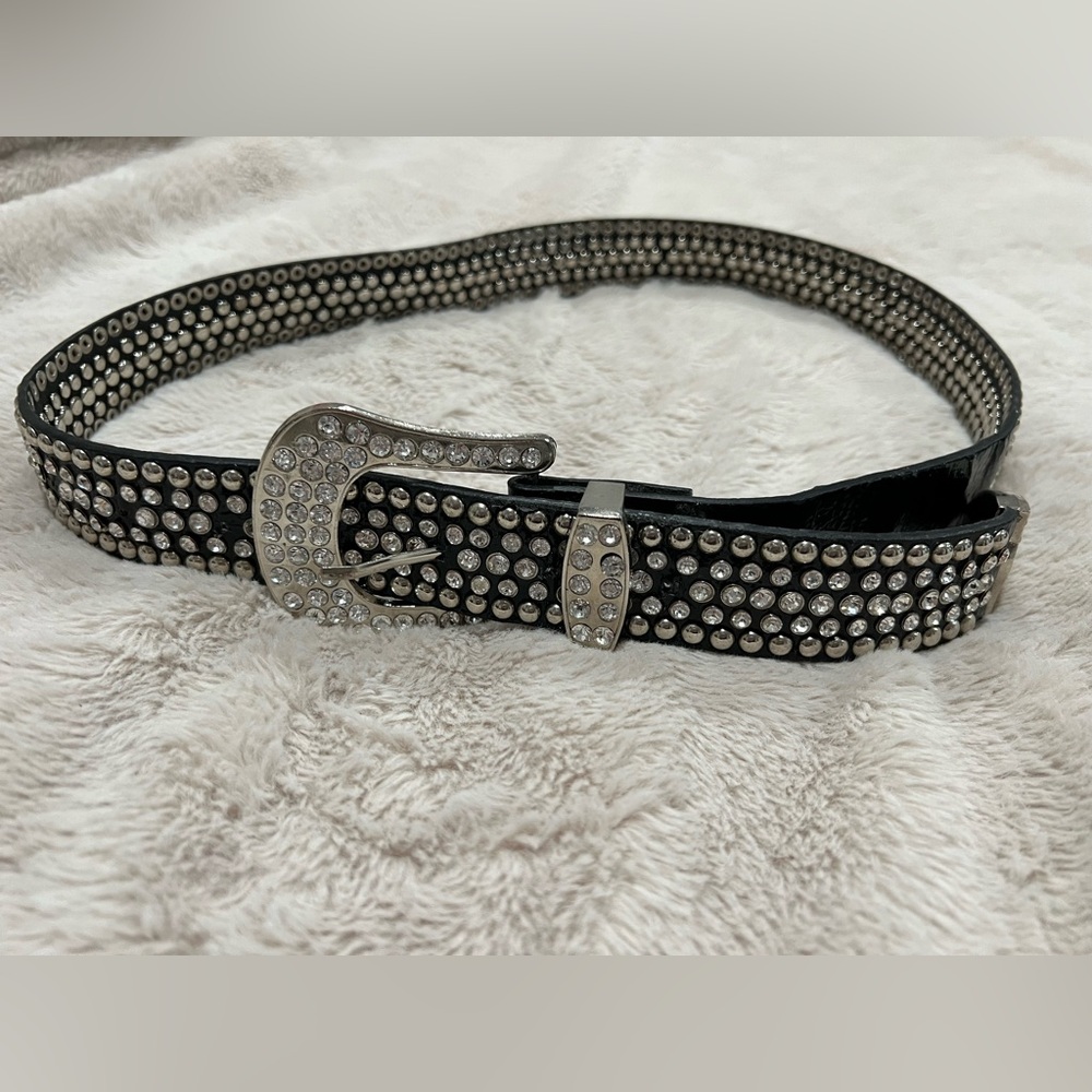 - Studded Black Belt with Silver Buckle